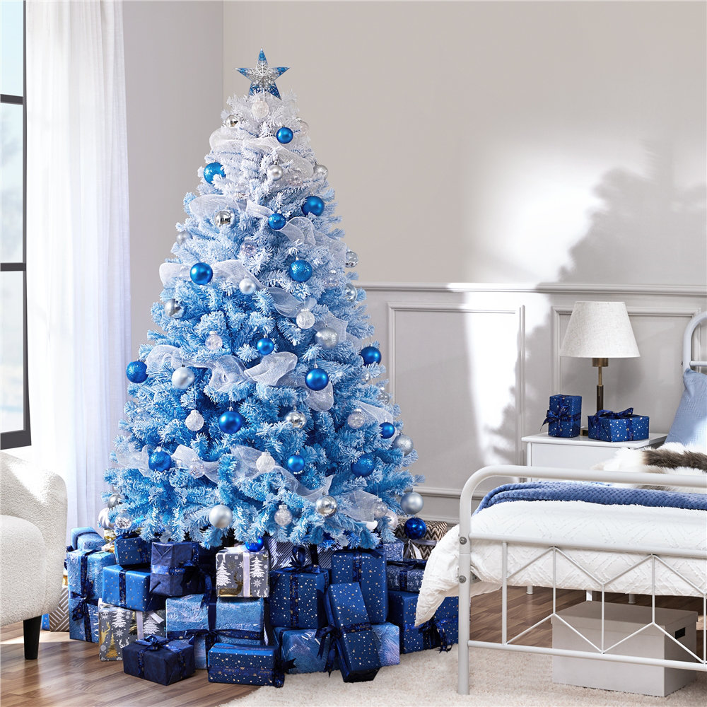 Yaheetech Lake Blue Gradient Flocked Artificial Christmas Tree
